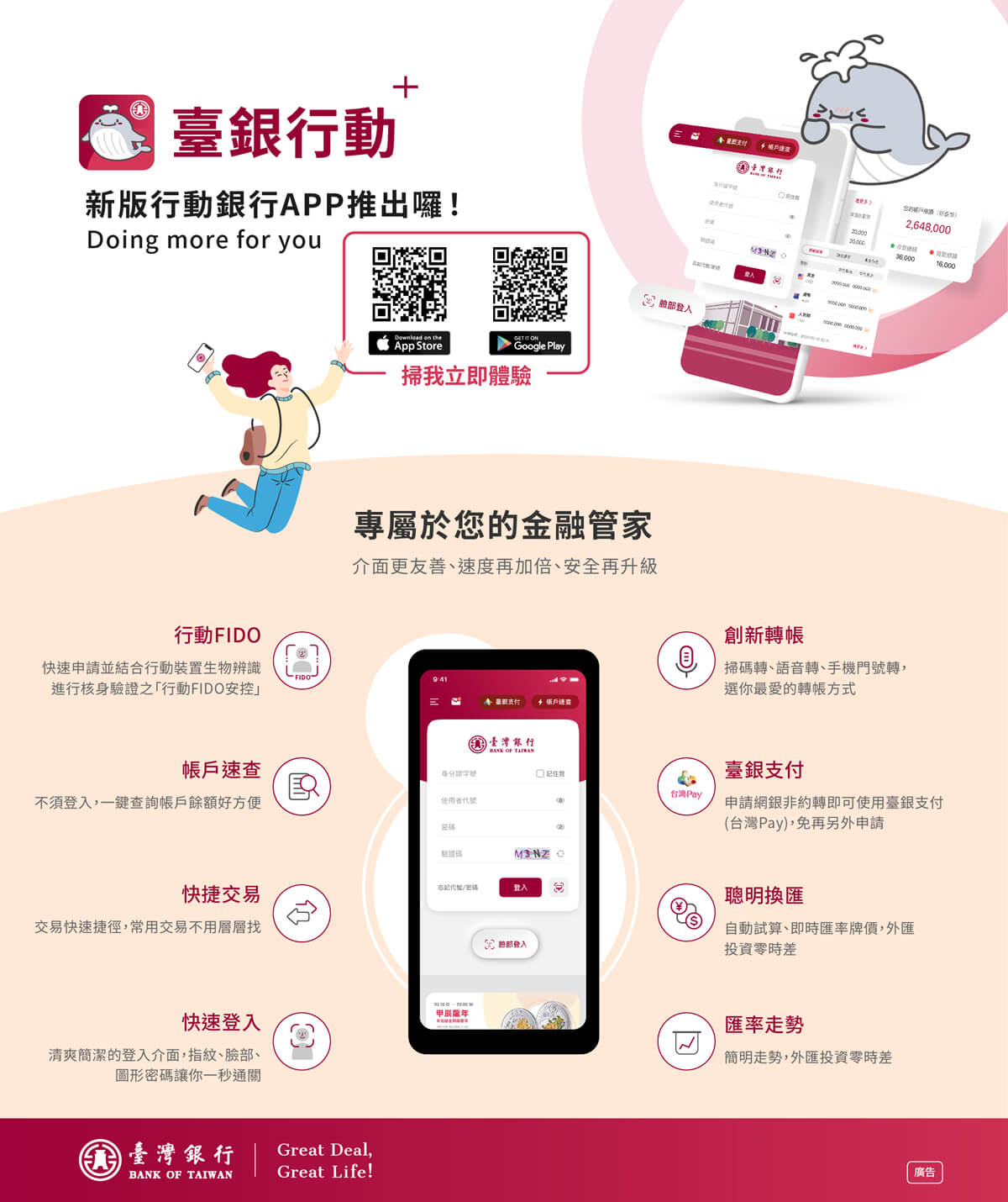 臺銀新版行動銀行APP 讓民眾「鯨」豔有感!