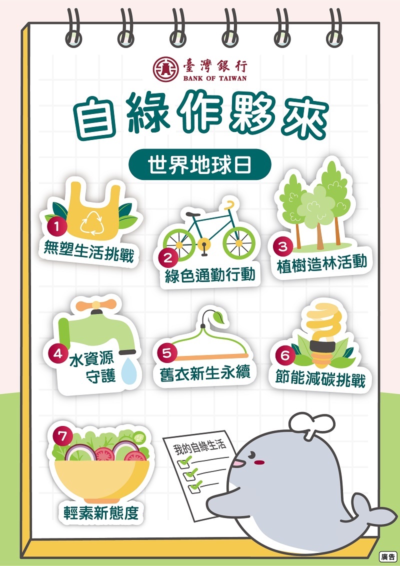 臺灣銀行推動「自綠作夥來」響應世界地球日。