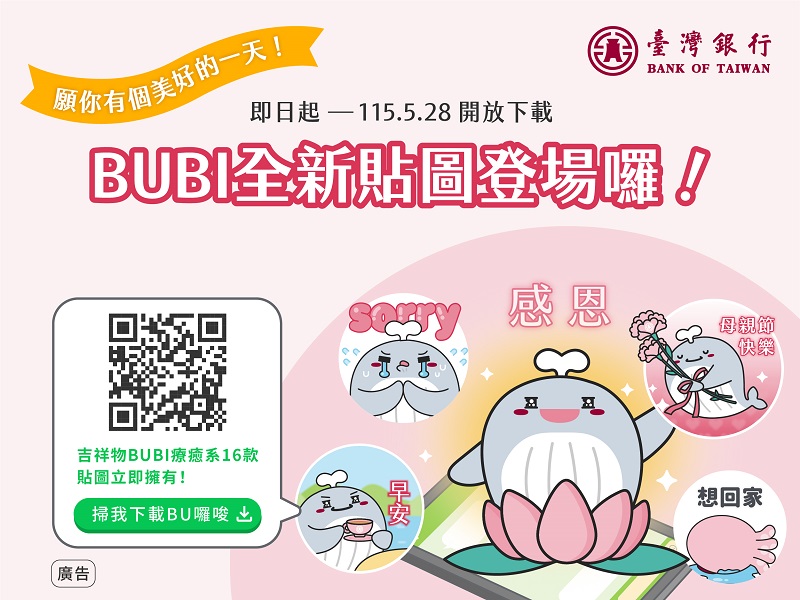 臺銀吉祥物BUBI貼圖「願你有個美好的一天」